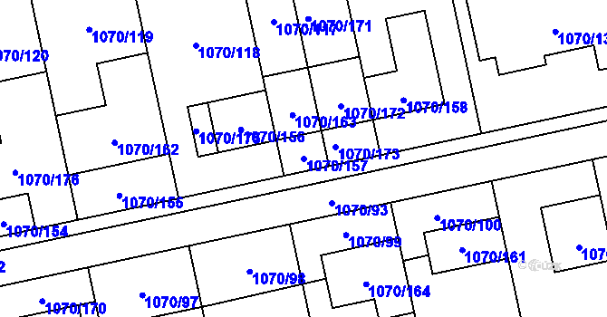 Parcela st. 1070/157 v KÚ Grygov, Katastrální mapa