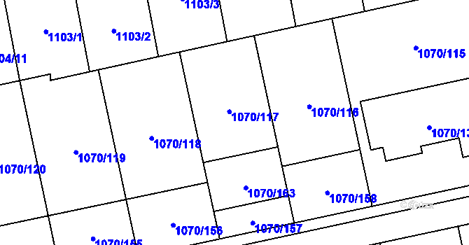 Parcela st. 1070/117 v KÚ Grygov, Katastrální mapa