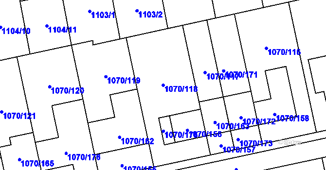 Parcela st. 1070/118 v KÚ Grygov, Katastrální mapa