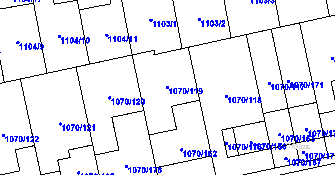 Parcela st. 1070/119 v KÚ Grygov, Katastrální mapa
