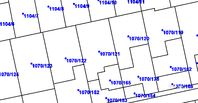 Parcela st. 1070/121 v KÚ Grygov, Katastrální mapa