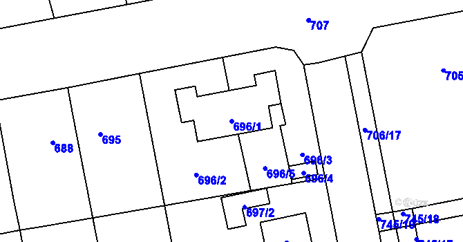 Parcela st. 696/1 v KÚ Grygov, Katastrální mapa