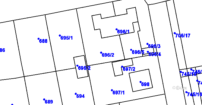 Parcela st. 696/2 v KÚ Grygov, Katastrální mapa