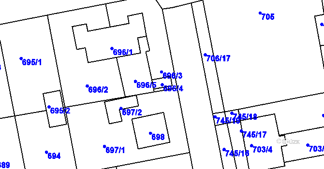 Parcela st. 696/4 v KÚ Grygov, Katastrální mapa