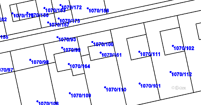 Parcela st. 1070/161 v KÚ Grygov, Katastrální mapa
