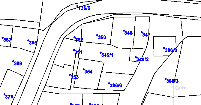 Parcela st. 349/1 v KÚ Grygov, Katastrální mapa
