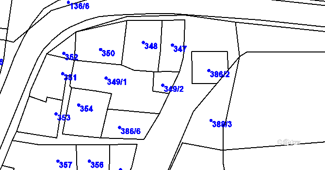 Parcela st. 349/2 v KÚ Grygov, Katastrální mapa
