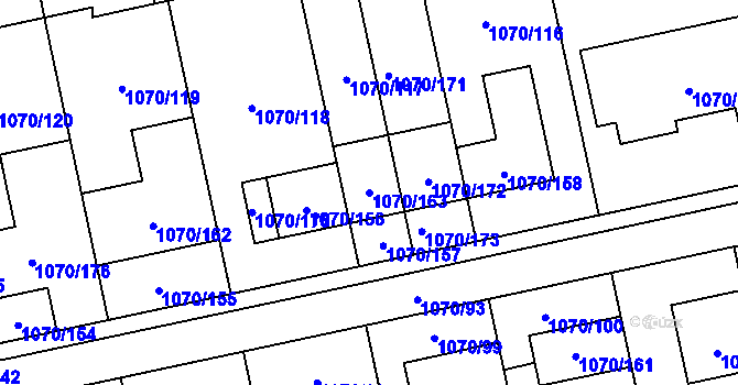 Parcela st. 1070/163 v KÚ Grygov, Katastrální mapa