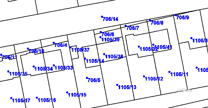 Parcela st. 1105/38 v KÚ Grygov, Katastrální mapa