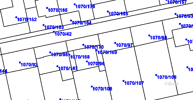 Parcela st. 1070/169 v KÚ Grygov, Katastrální mapa