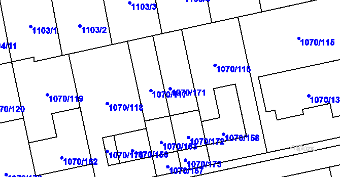 Parcela st. 1070/171 v KÚ Grygov, Katastrální mapa