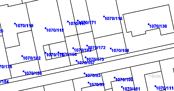 Parcela st. 1070/172 v KÚ Grygov, Katastrální mapa