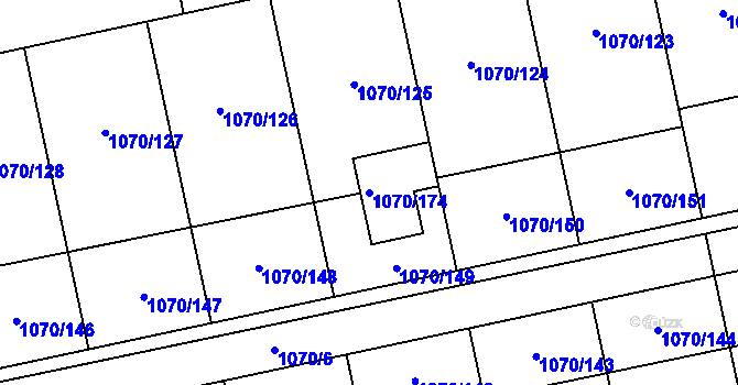 Parcela st. 1070/174 v KÚ Grygov, Katastrální mapa