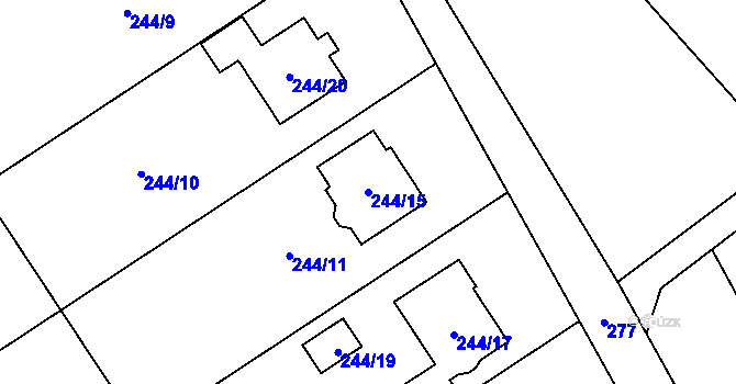 Parcela st. 244/15 v KÚ Grymov, Katastrální mapa