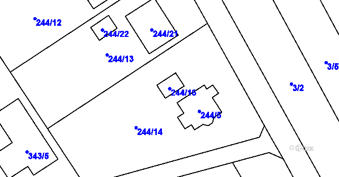 Parcela st. 244/16 v KÚ Grymov, Katastrální mapa