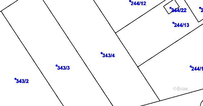 Parcela st. 343/4 v KÚ Grymov, Katastrální mapa