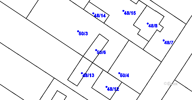 Parcela st. 50/6 v KÚ Grymov, Katastrální mapa