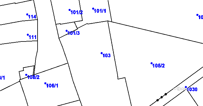 Parcela st. 103 v KÚ Grymov, Katastrální mapa