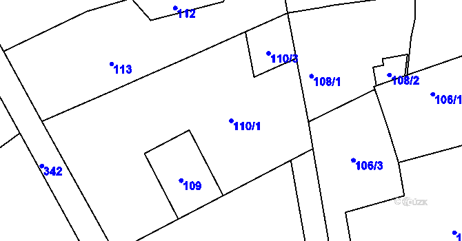Parcela st. 110/1 v KÚ Grymov, Katastrální mapa