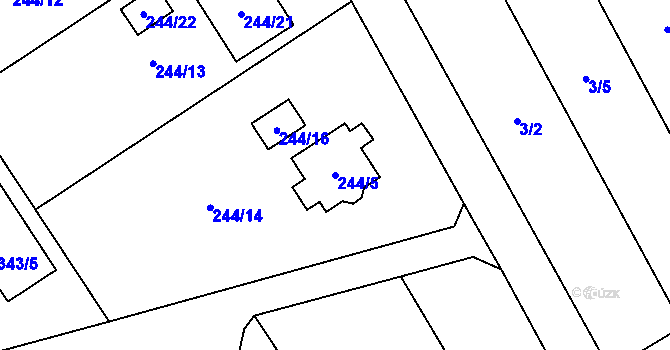 Parcela st. 244/5 v KÚ Grymov, Katastrální mapa