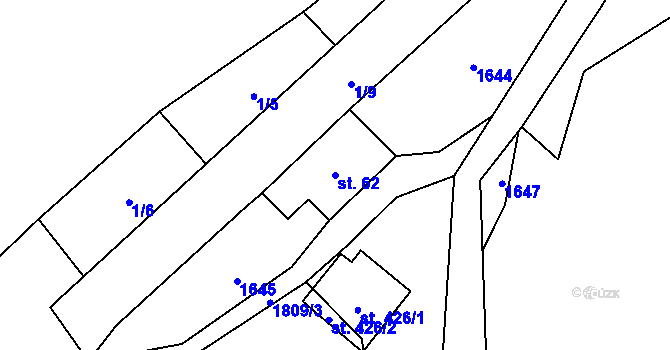 Parcela st. 62 v KÚ Guty, Katastrální mapa