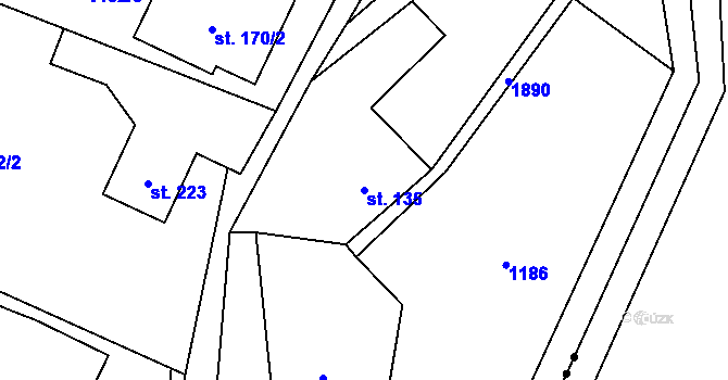 Parcela st. 135 v KÚ Guty, Katastrální mapa