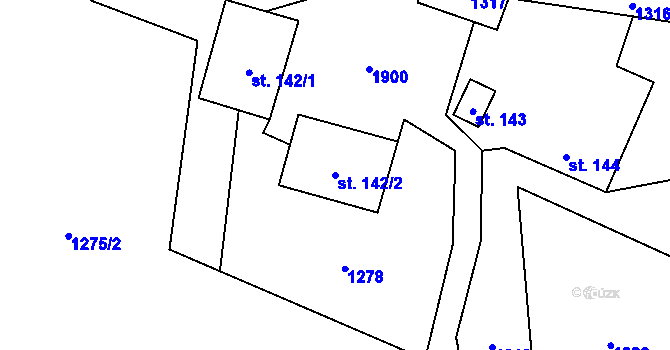 Parcela st. 142/2 v KÚ Guty, Katastrální mapa