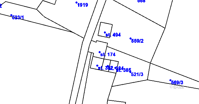 Parcela st. 174 v KÚ Guty, Katastrální mapa