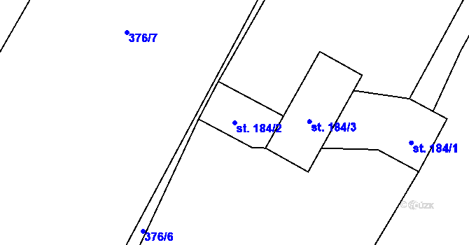 Parcela st. 184/2 v KÚ Guty, Katastrální mapa