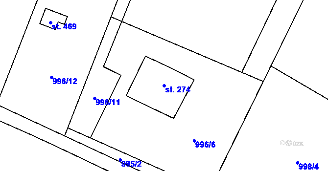 Parcela st. 274 v KÚ Guty, Katastrální mapa