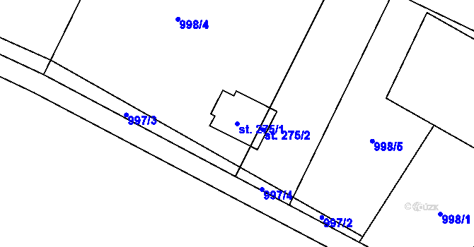 Parcela st. 275/1 v KÚ Guty, Katastrální mapa