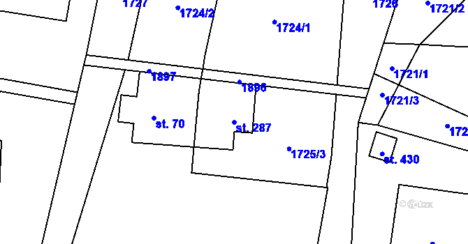 Parcela st. 287 v KÚ Guty, Katastrální mapa