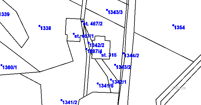 Parcela st. 315 v KÚ Guty, Katastrální mapa