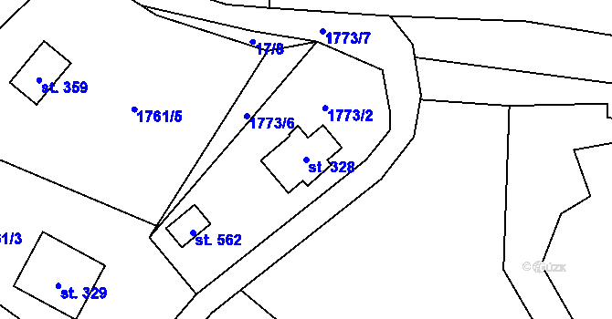 Parcela st. 328 v KÚ Guty, Katastrální mapa