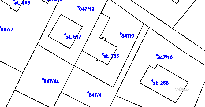 Parcela st. 335 v KÚ Guty, Katastrální mapa