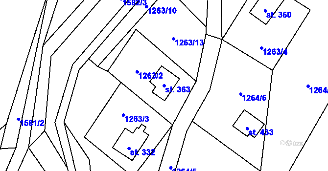 Parcela st. 363 v KÚ Guty, Katastrální mapa