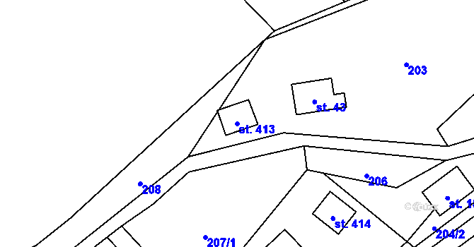 Parcela st. 413 v KÚ Guty, Katastrální mapa