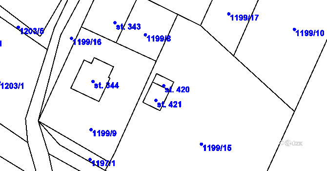 Parcela st. 420 v KÚ Guty, Katastrální mapa