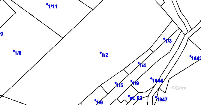 Parcela st. 1/2 v KÚ Guty, Katastrální mapa