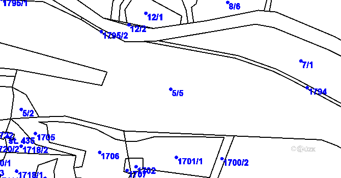 Parcela st. 5/5 v KÚ Guty, Katastrální mapa