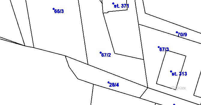 Parcela st. 67/2 v KÚ Guty, Katastrální mapa