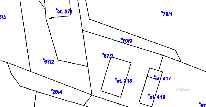 Parcela st. 67/3 v KÚ Guty, Katastrální mapa