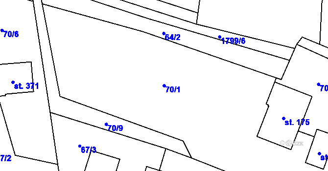 Parcela st. 70/1 v KÚ Guty, Katastrální mapa