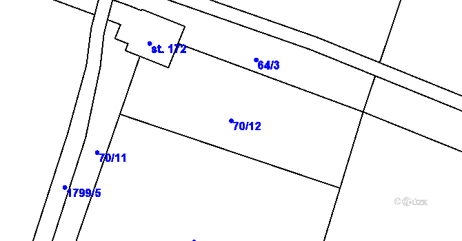 Parcela st. 70/12 v KÚ Guty, Katastrální mapa