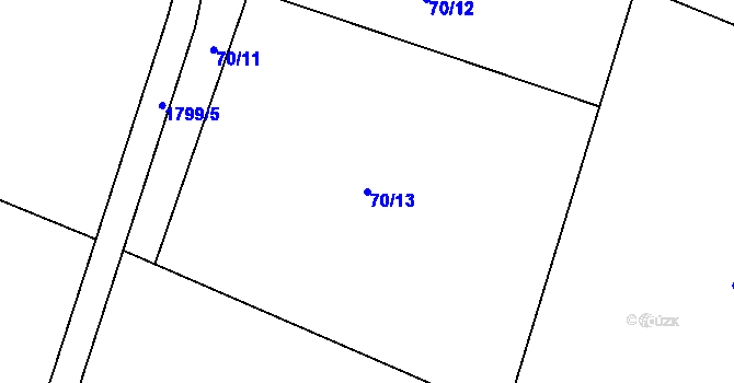 Parcela st. 70/13 v KÚ Guty, Katastrální mapa