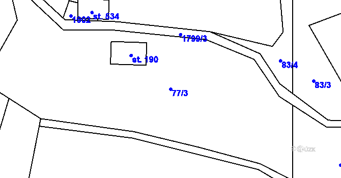 Parcela st. 77/3 v KÚ Guty, Katastrální mapa