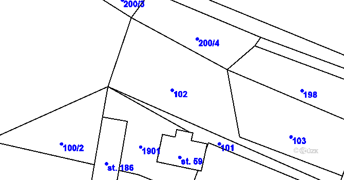 Parcela st. 102 v KÚ Guty, Katastrální mapa