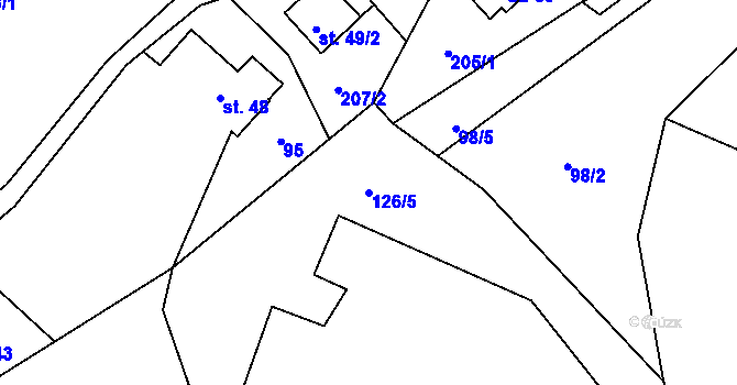 Parcela st. 126/5 v KÚ Guty, Katastrální mapa