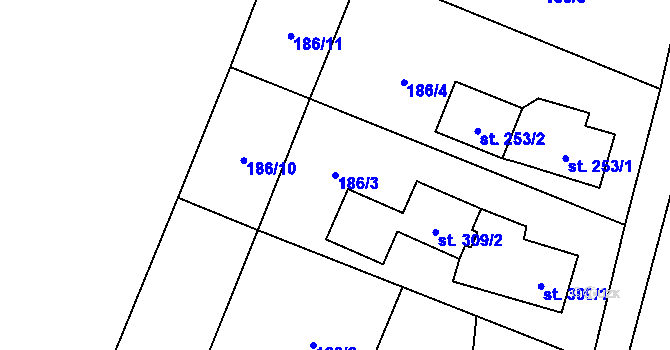 Parcela st. 186/3 v KÚ Guty, Katastrální mapa