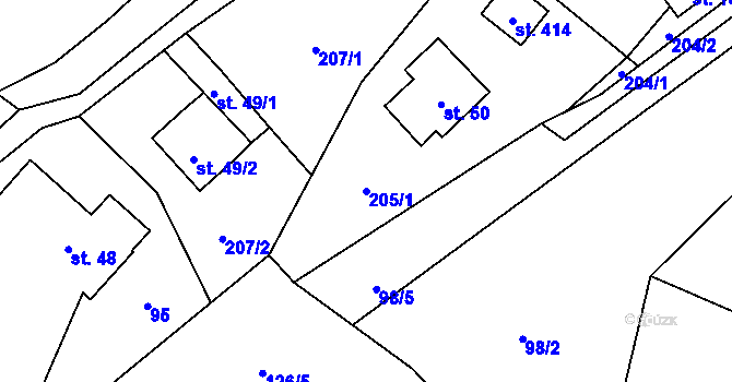 Parcela st. 205/1 v KÚ Guty, Katastrální mapa